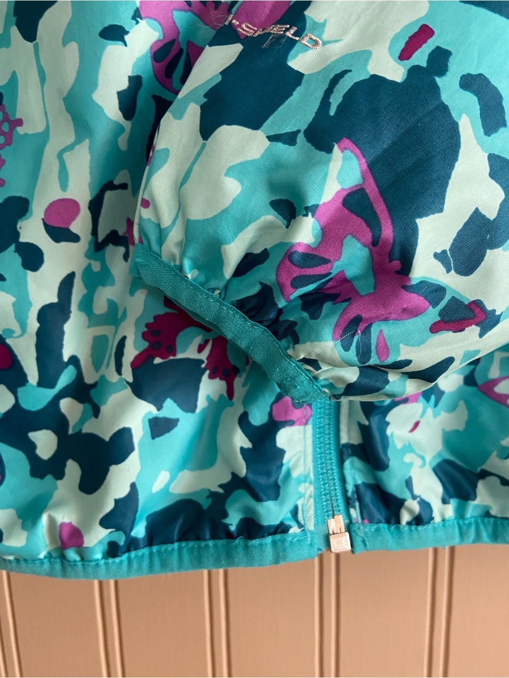 Columbia children's hooded Windbreaker Turquoise Butterfly Jacket Size 10 - Picture 3 of 5